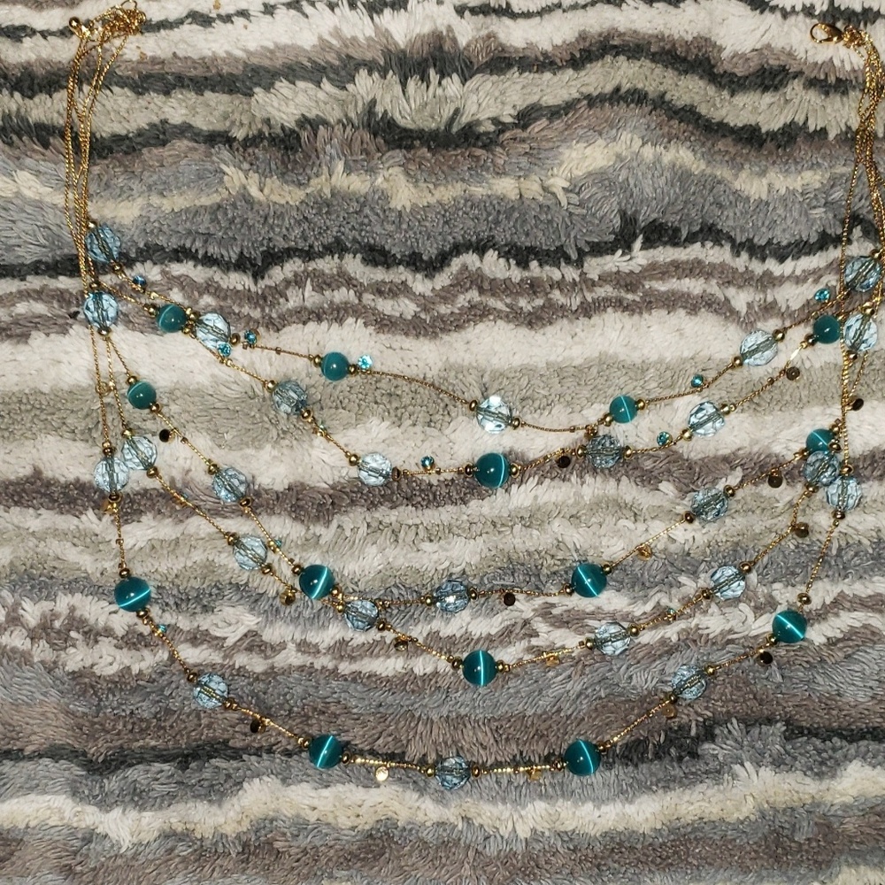 Blue with gold tone 4 layer ne kace
